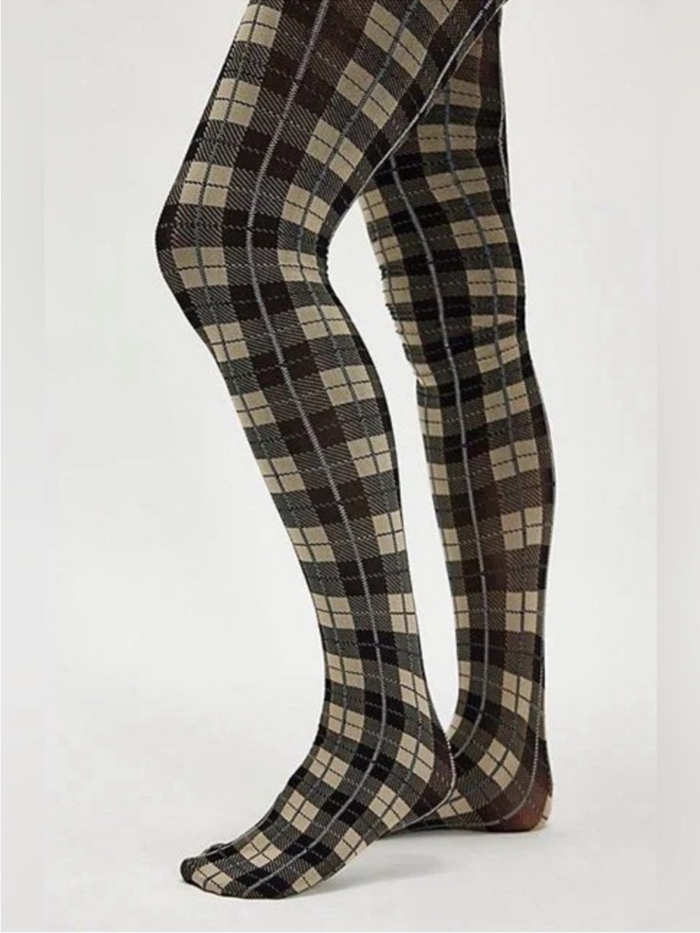 Free People Highland Hues Tartan Tights in Tan/Black | NWT - Picture 3 of 7